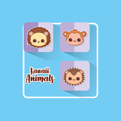 Kawaii animals over blue background, colorful design. vector illustration