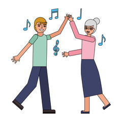 grandmother and grandson dancing music