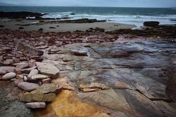 Rock formation and beach. Wild Atlantic Way Ireland Mayo