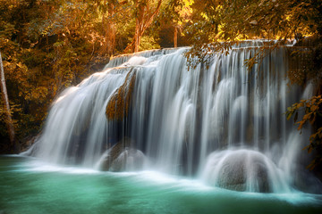 Fototapeta na wymiar Huai Mae Khamin Waterfall at Srinakarin Dam, Kanchanaburi, Thailand