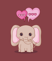 kawaii elephant and hearts over red background, colorful design. vector illustration
