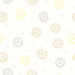 Lions and paws seamless vector pattern for textile, backgrounds, wrapping papers, baby, newborn fabrics, baby showers.