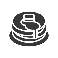 pancake with honey or maple syrup and butter, bakery and pastry set, glyph icon