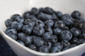 Fresh ripe blueberries in white bowl