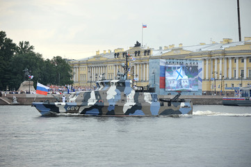 preparation for the naval parade in St. Petersburg on the Neva river