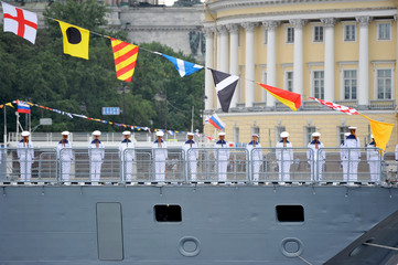 preparation for the naval parade in St. Petersburg on the Neva river