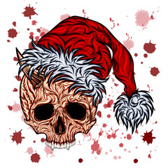 New Year vector skull with splashes of blood