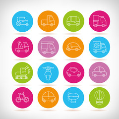 transportation icons, vehicle icons, outline design