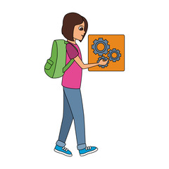 Woman with gear social network symbol vector illustration graphic design