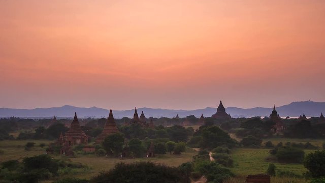 4K Time lapse of Bagan city with view of ancient pagodas in Myanmar