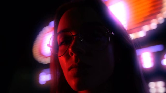 Young woman under drug influence hanging out in club, nightlife, close up