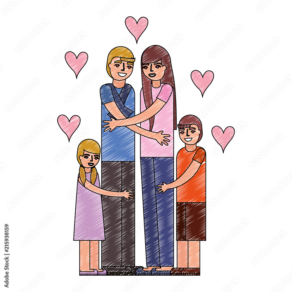 Poster cute couple with son and daughter love hugging