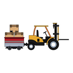 Forklift carrying cart with boxes vector illustration graphic design