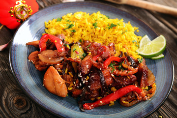 Oriental dish - rice with chicken