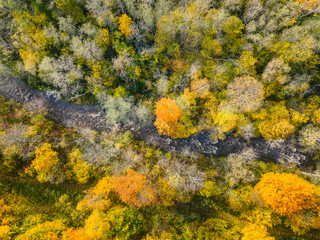 Drone aerial view of Neris Regional Park, Lithuania