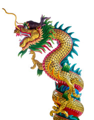 Colorful dragon statue isolated on white background