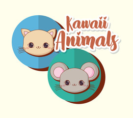Kawaii animals over yellow background, colorful design. vector illustration