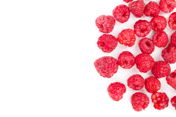 raspberries isolated on white background with copy space for your text. Top view. Flat lay pattern