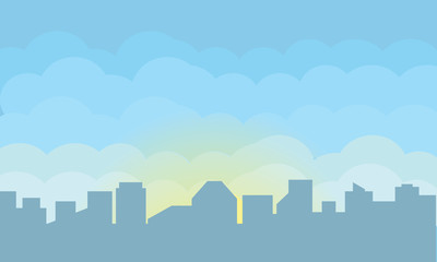 Silhouette of a big city at dawn. Vector illustration.