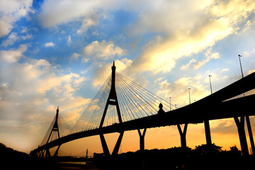 Fototapeta na wymiar The Bhumibol bridge at twilight of Thailand, Beautiful bridge,silhouette bridge
