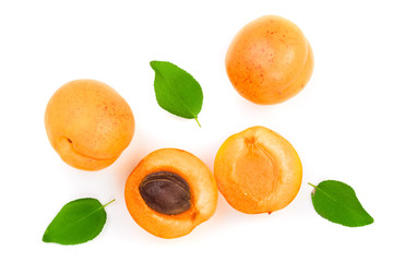 Apricot fruits with leaves isolated on white background macro