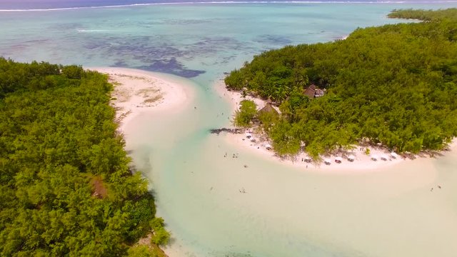 Drone Flight above the beautiful beach of Ile aux Cerfs in Mauritius