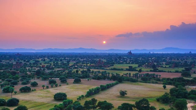 4K Time lapse of Bagan city with view of ancient pagodas in Myanmar