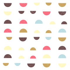 Modern vector abstract seamless geometric pattern with  semicircles in retro scandinavian style. Worn out textured shapes in fun soft pastel colors combinations.