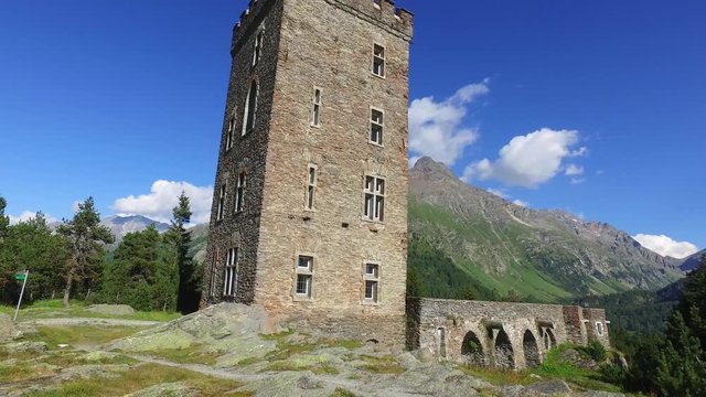 Tower of Belvedere, Maloja Pass. Swiss Alps, Engadine
