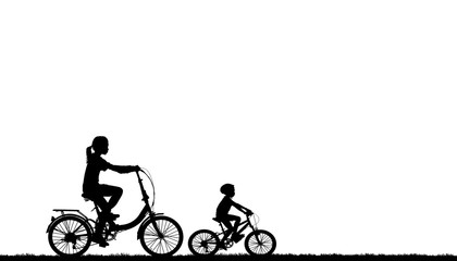 Silhouette group boy friend  and bike relaxing on white  background