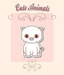 cute animals design with piggy icon over pink background, colorful design. vector illustration