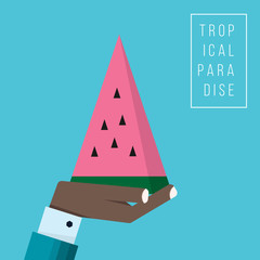 Hand of black businessman holds watermelon icon