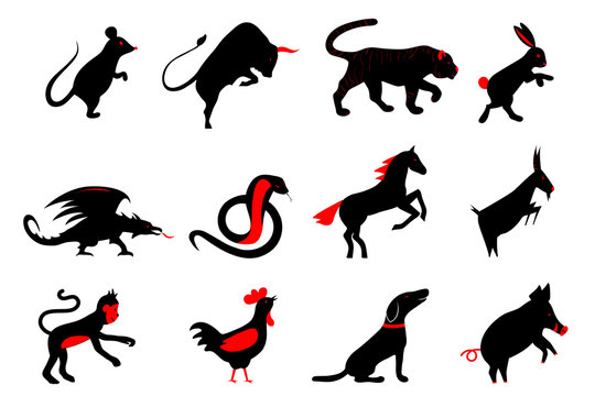 twelve chinese year lunar zodiac horoscope symbols