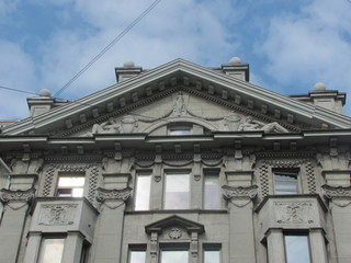 Fototapeta premium Fragment of the facade of the building in the Art Nouveau style, St. Petersburg