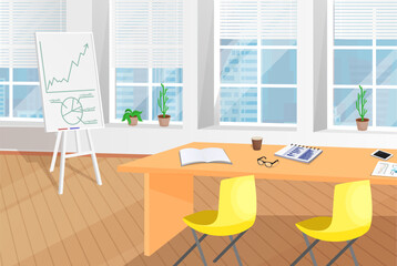Shiny Office Room with Table and Flip Chart Poster