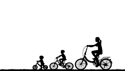 Obraz premium Silhouette group boy friend and bike relaxing on white background