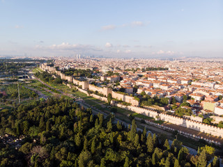 Aerial Drone View of Ancient Constantinople's Walls in Istanbul / Byzantine Constantinople Entrance...