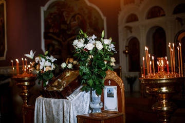 Amazing interior in dark inside Holy Protection Cathedral