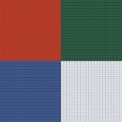 Seamless pattern. Knitting. Plaid. Patchwork. Yarn. Knitted wool background. Red blue green white. Vector