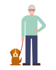 cute grandfather with dog mascot