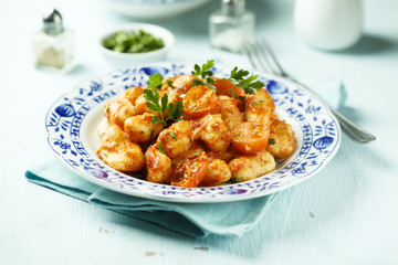 Homemade gnocchi with tomato sauce