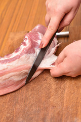 Trim excess fat from pork meat on the ribs. To remove unwanted fat on the meat