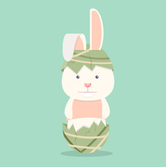 Obraz premium Flat Funny rabbit with easter eggs