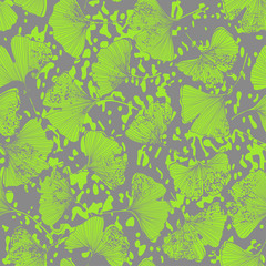Seamless  floral pattern with leaves of gingo biloba. Vector illustration.
