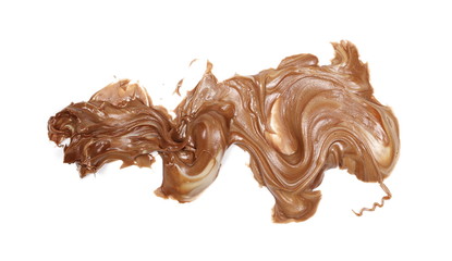 Cream chocolate spreading isolated on white background, top view