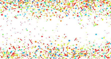 Confetti on isolated white. Geometric background with multicolored glitters. Pattern for design. Print for polygraphy, posters, banners and textiles. Greeting cards. Luxury texture