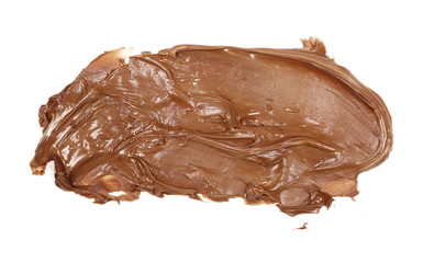 Cream chocolate spreading isolated on white background, top view