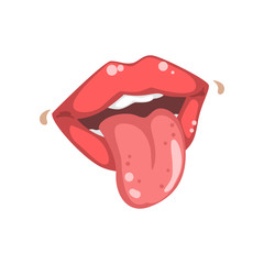 Mouth sticking out tongue, emotional lips of young woman vector Illustration on a white background