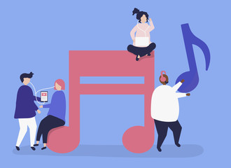 Characters of people listening to music illustration