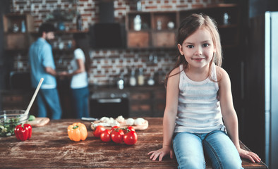 Family on kitchen